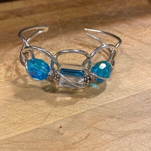Sterling Silver Women's bracelet cuff with blue and clear beads NWOT IN BOX